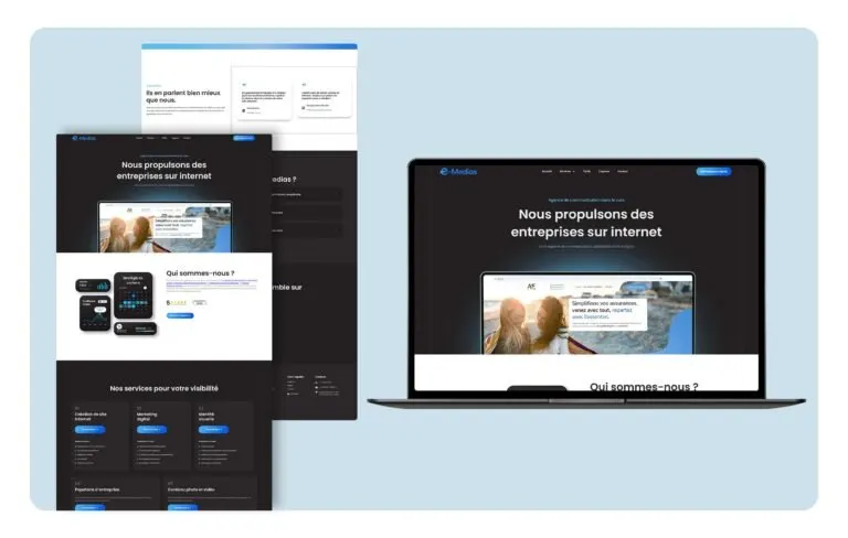 Medias.ch website after moving from GoDaddy to WordPress, shown on desktop and mobile